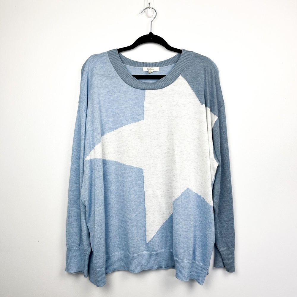 Peyton Primrose Long Sleeve Blue Grey & White Sweater with Star Pattern